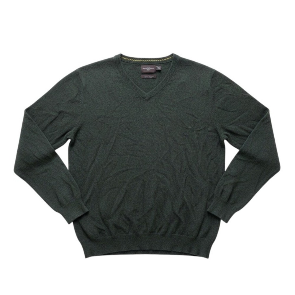 100% Cashmere Sweater V-Neck XL Green Luxury Knitwear Work Heritage Preppy Fall